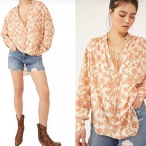 Free People Mia Floral Tie Neck Tunic Top